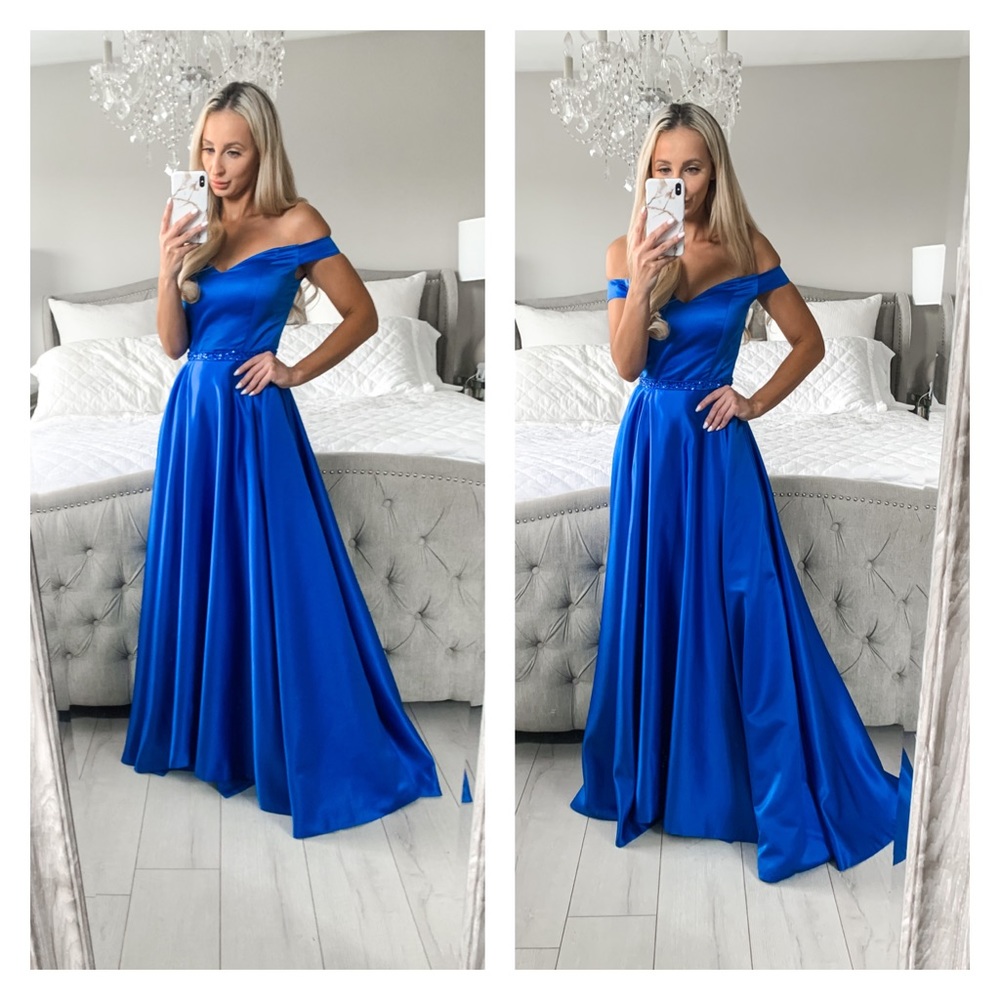 Off The Shoulder Elegant Royal Blue Formal Dress - Picture 3 of 5